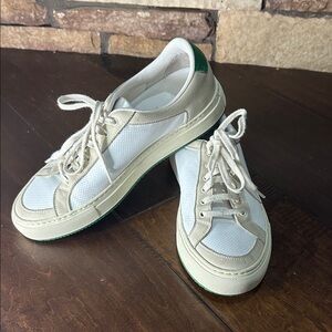 Women by Common White and Beige Sneakers with Green Accents sz 38 Italian